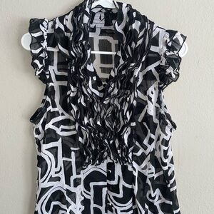 Black and White Abstract Ruffle Blouse